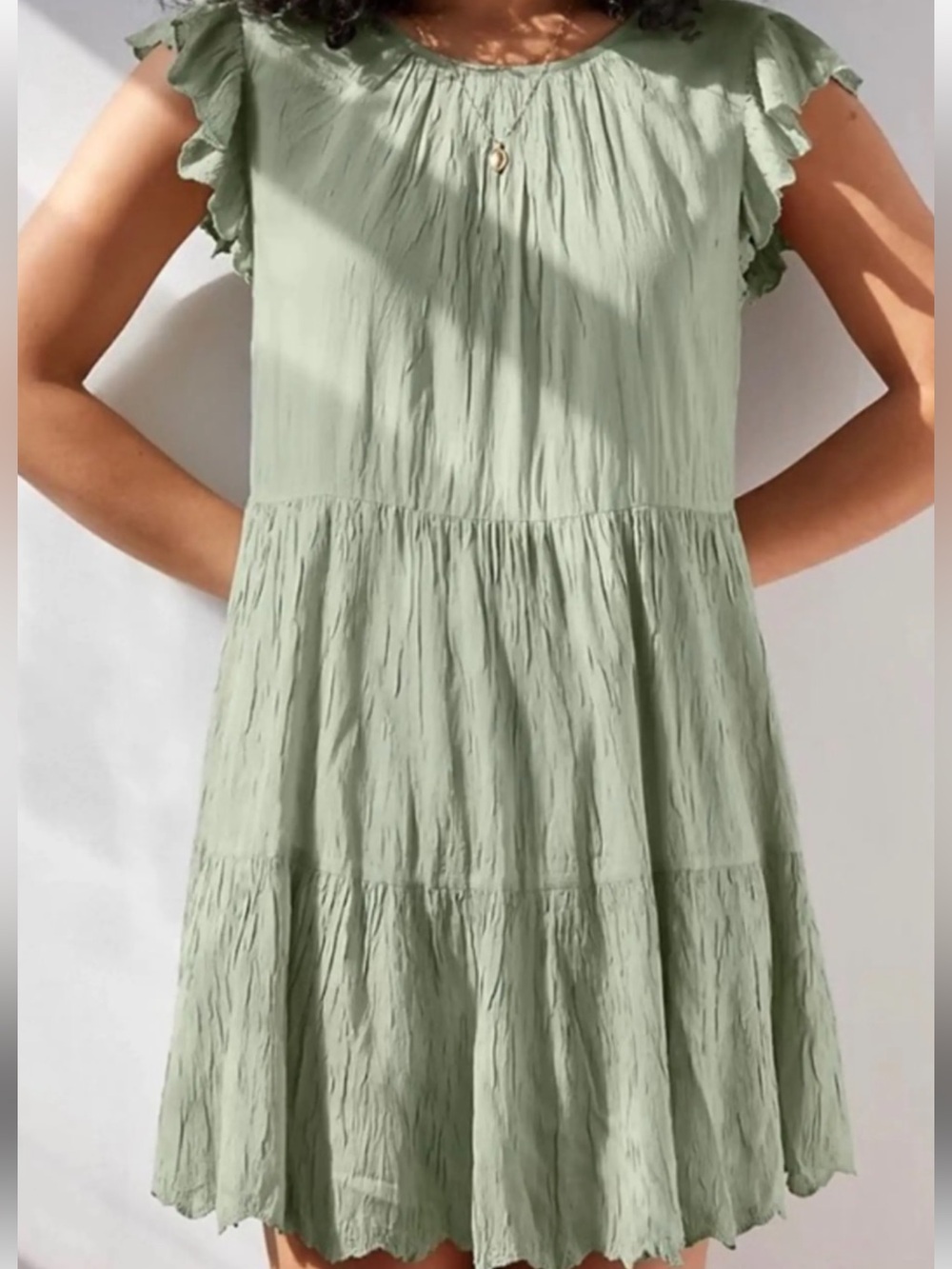 Wilfred Sidonie Pale Lime Ruffle Sleeve Tiered Dress